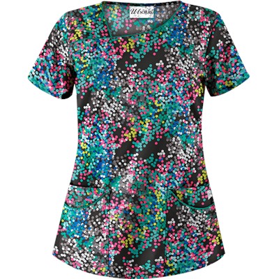 UA Pop Dots Black Asymmetrical Scrub Top