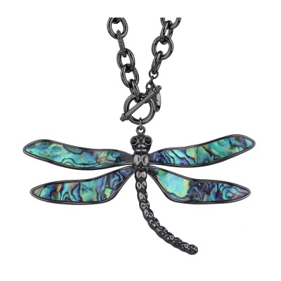 Кулон Стрекоза (гелиотис; покрытие черный родий) 80см, Есть комплект
