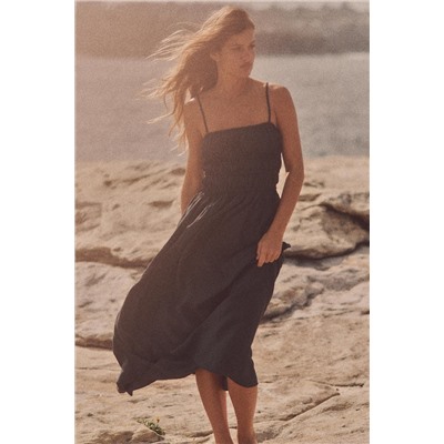 FLOWING MIDI DRESS WITH ELASTICATED DETAIL
