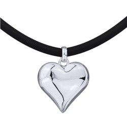 Колье-чокер Сердцебиение (2.5см, каучук черный; покрытие родий) 47-52см, Есть комплект