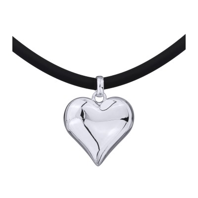 Колье-чокер Сердцебиение (2.5см, каучук черный; покрытие родий) 47-52см, Есть комплект