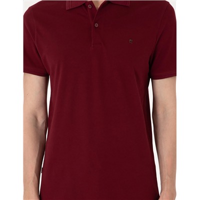 Bordo Slim Fit %100 Pamuk Polo Yaka Basic Tişört