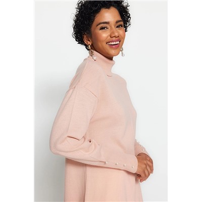 TRENDYOL MODEST Pembe İnci Detaylı Balıkçı Yaka Triko Kazak TCTAW24AK00121
