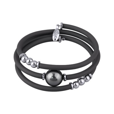 Браслет Гевея (Майорка 14мм темно-серая, каучук графит; покрытие родий), Есть комплект