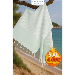 Calmera, Çizgili Peştemal | Pamuk - Doğal Saçaklı | Plaj, Havuz, Spa, Sauna, Spor, Seyahat Havlusu - Mint