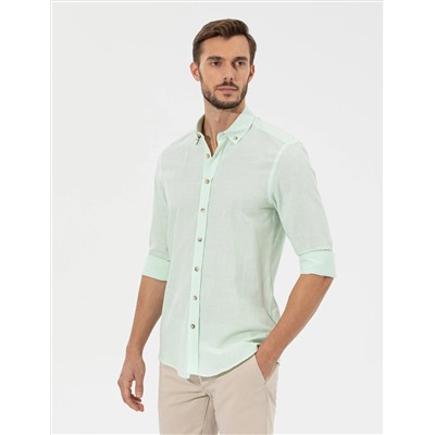 Yeşil Slim Fit Uzun Kollu Gömlek