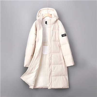 Мужской зимний пуховик средней длины с капюшоном из плотного и теплого белого утиного пуха СК