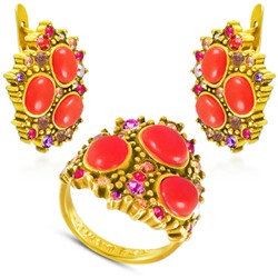 Комплект (коралл, кристаллы микс; покрытие золото)