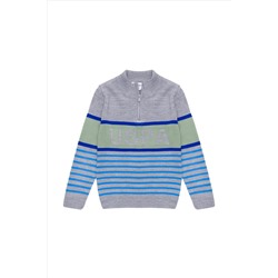 Erkek Çocuk Gri Melanj Fermuarlı Kazak