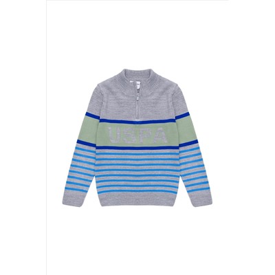 Erkek Çocuk Gri Melanj Fermuarlı Kazak