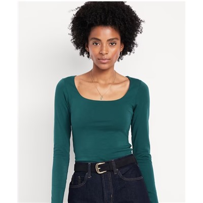 Fitted Double-Layer Scoop-Neck Top