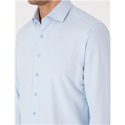 Açık Mavi Slim Fit Uzun Kollu Armürlü Gömlek