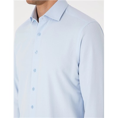Açık Mavi Slim Fit Uzun Kollu Armürlü Gömlek