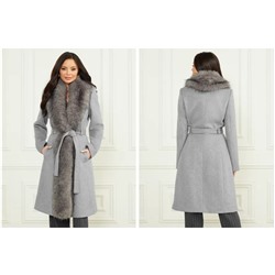 Пальто с поясом и отстегивающимся  воротником из искусственного меха ГЕС*С