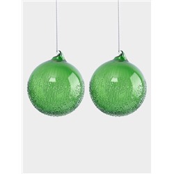 Игрушка елочная, 2 шт, 8 см, стекло, зеленая, Шар с изморозью, New year