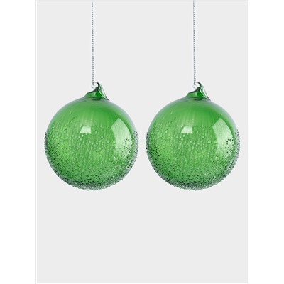 Игрушка елочная, 2 шт, 8 см, стекло, зеленая, Шар с изморозью, New year