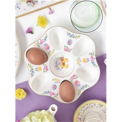 Блюдо для яиц, 21 см, 6 отд, фарфор P, белое, Цыплята и цветы, Spring Bloom