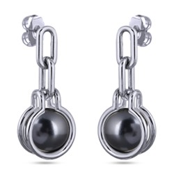 Серьги (Майорка 12мм темно-серая; покрытие родий), Есть комплект