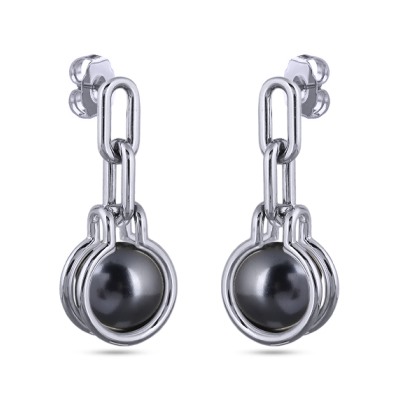 Серьги (Майорка 12мм темно-серая; покрытие родий), Есть комплект