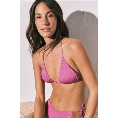 Top bikini triangular rosa brillo