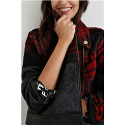 Chaqueta biker tartán-piel sintética