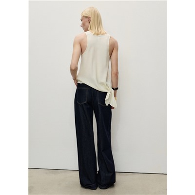 Pantalón denim wideleg cintura deshilachada