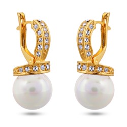 Серьги (Майорка 12мм белая, фианит; покрытие золото)