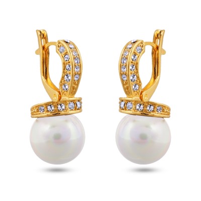 Серьги (Майорка 12мм белая, фианит; покрытие золото)