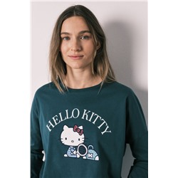 Pijama largo Hello Kitty algodón verde