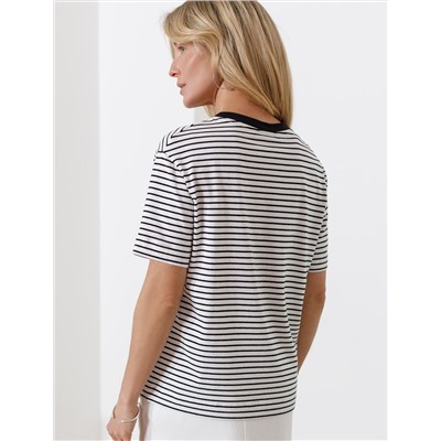 Свободная футболка в черно-белую полоску с принтом из премиального хлопка с эластаном