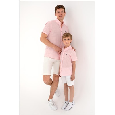 Erkek Açık Pembe Kısa Kollu Gömlek
