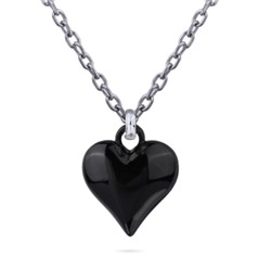 Кулон Сердцебиение (2, 5см, эмаль черная; покрытие родий) 95см, Есть комплект