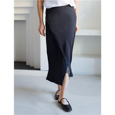 Юбка миди  на запАх из креп-шифона с кружевом