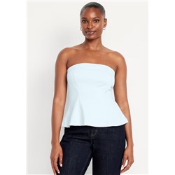Ponte-Knit Cropped Peplum Tube Top