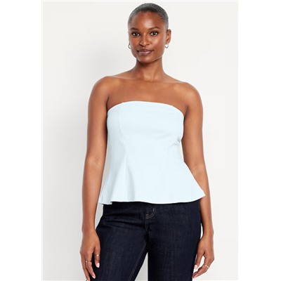 Ponte-Knit Cropped Peplum Tube Top