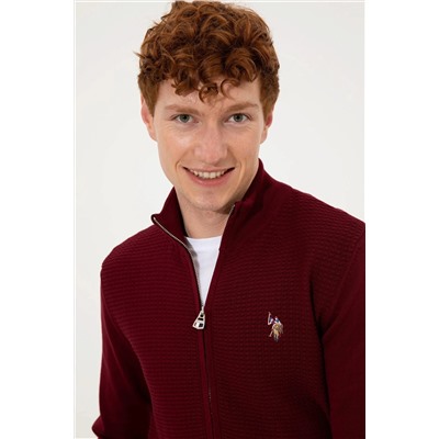 Erkek Bordo Basic Triko Hırka