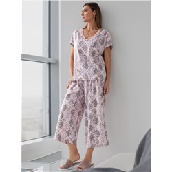 Свободная футболка с V-вырезом и цельнокроеным рукавом из 100% хлопка с принтом