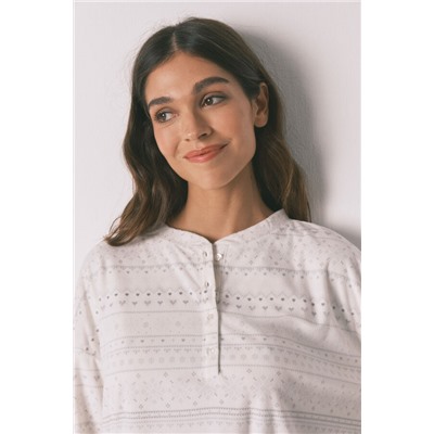 Pijama largo polar suave cenefas gris