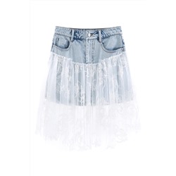 Falda evasé de talle alto Azul claro