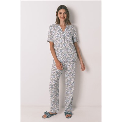 Pijama camisero largo flores verde