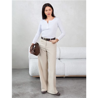 Лонгслив облегающий из фактурного трикотажа в рубчик с круглым вырезом на пуговицах