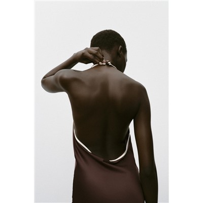 CONTRAST TRIM SATIN MIDI DRESS