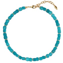 Колье Селена (кварц лазурно-бирюзовый 7-8мм; покрытие золото) 42-49см, Есть комплект