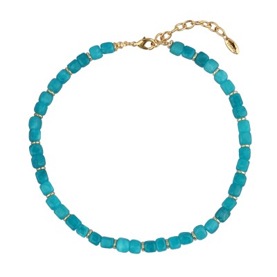 Колье Селена (кварц лазурно-бирюзовый 7-8мм; покрытие золото) 42-49см, Есть комплект