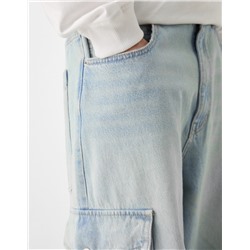 Faded dirty effect skater fit cargo jeans