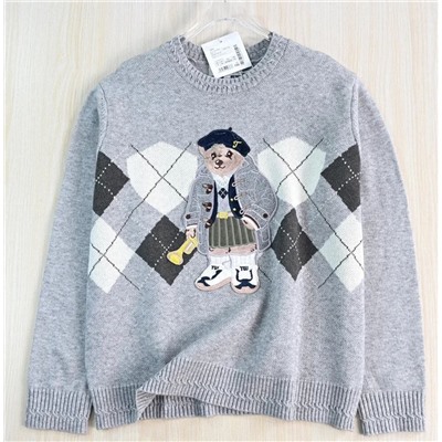 Свободный повседневный свитер с круглым вырезом и нашивкой в ​​виде мультяшного медведя