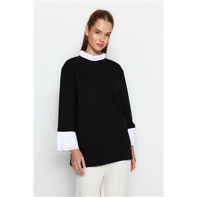TRENDYOL MODEST Siyah Yaka ve Kol Detaylı Örme Tunik TCTAW24UK00019