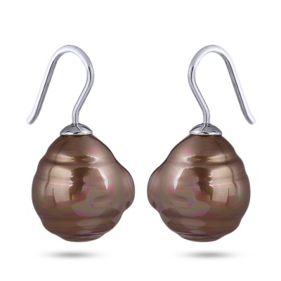 Серьги (Майорка 14мм барочный шоколад; покрытие родий), Есть комплект