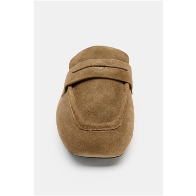 SPLIT SUEDE MULE LOAFERS