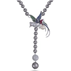 Колье Лира (Майорка темно-серая 8-12мм, фианит микс; покрытие родий) 75см, Есть комплект